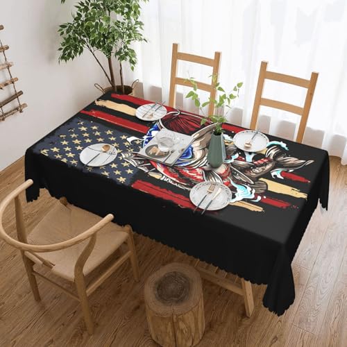 Tischdecke mit amerikanischer Flagge im Vintage-Stil, Angeln, Bassangeln, Fischer, für Esszimmer, Küche, Geburtstagsparty, Dekoration für Esstisch, Buffet, Partys, Terrasse, Camping, 137,2 x 182,9 cm von Anceky