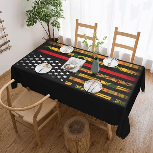 Tischdecke mit amerikanischer Flagge und afrikanischem Kente-Motiv für Esszimmer, Küche, Geburtstagsparty, Dekoration für Esstisch, Buffet, Partys, Terrasse, Camping, 137,2 x 182,9 cm von Anceky