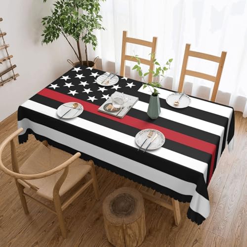 Tischdecke mit dünner roter Linie und amerikanischer Flagge für Esszimmer, Küche, Geburtstagsparty, Dekoration für Esstisch, Buffet, Partys, Terrasse, Camping, 137,2 x 182,9 cm von Anceky