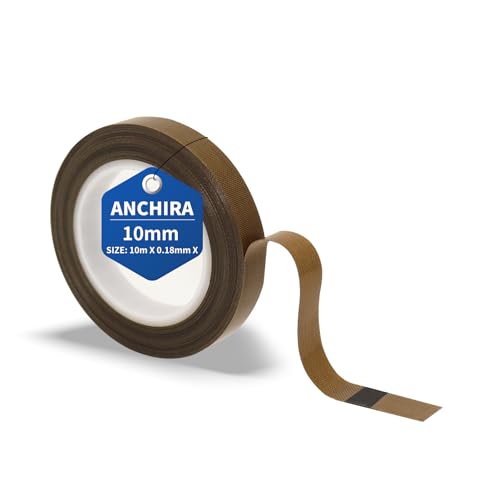 Anchira Teflonband Selbstklebend 10 mm x 10 m, Teflon Klebeband für Vakuumiermaschine, Hochtemperaturband, Teflonband Hitzebeständig bis 300℃, PTFE Band für Handversiegelung Impulsversiegelung von Anchira