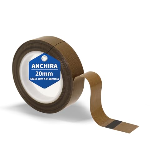 Anchira Teflonband Selbstklebend 20 mm x 10 m, Teflon Klebeband für Vakuumiermaschine, Hochtemperaturband, Teflonband Hitzebeständig bis 300℃, PTFE Band für Handversiegelung Impulsversiegelung von Anchira