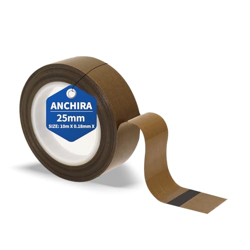 Anchira Teflonband Selbstklebend 25 mm x 10 m, Teflon Klebeband für Vakuumiermaschine, Hochtemperaturband, Teflonband Hitzebeständig bis 300℃, PTFE Band für Handversiegelung Impulsversiegelung von Anchira