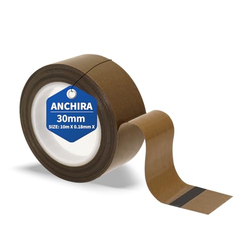 Anchira Teflonband Selbstklebend 30 mm x 10 m, Teflon Klebeband für Vakuumiermaschine, Hochtemperaturband, Teflonband Hitzebeständig bis 300℃, PTFE Band für Handversiegelung Impulsversiegelung von Anchira