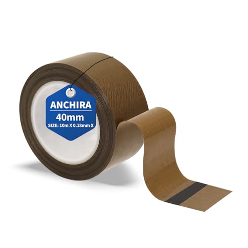 Anchira Teflonband Selbstklebend 40 mm x 10 m, Teflon Klebeband für Vakuumiermaschine, Hochtemperaturband, Teflonband Hitzebeständig bis 300℃, PTFE Band für Handversiegelung Impulsversiegelung von Anchira