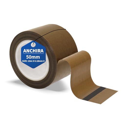 Anchira Teflonband Selbstklebend 50 mm x 10 m, Teflon Klebeband für Vakuumiermaschine, Hochtemperaturband, Teflonband Hitzebeständig bis 300℃, PTFE Band für Handversiegelung Impulsversiegelung von Anchira
