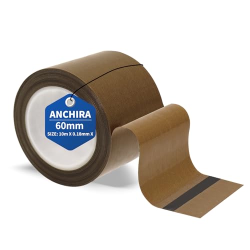 Anchira Teflonband Selbstklebend 60 mm x 10 m, Teflon Klebeband für Vakuumiermaschine, Hochtemperaturband, Teflonband Hitzebeständig bis 300℃, PTFE Band für Handversiegelung Impulsversiegelung von Anchira