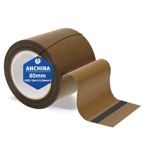Anchira Teflonband Selbstklebend 80 mm x 10 m, Teflon Klebeband für Vakuumiermaschine, Hochtemperaturband, Teflonband Hitzebeständig bis 300℃, PTFE Band für Handversiegelung Impulsversiegelung von Anchira