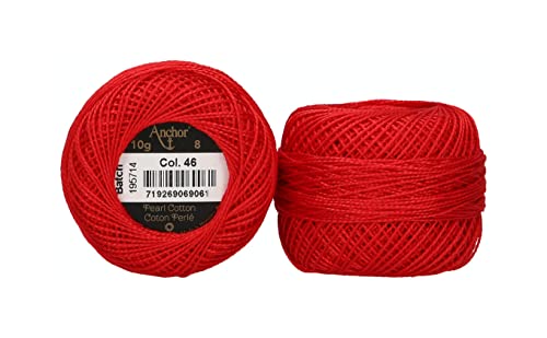 Anchor 4591008-00046 Stickgarne, 100% Baumwolle, rot, Stärke 8, 82m, 16 Gramm von Anchor