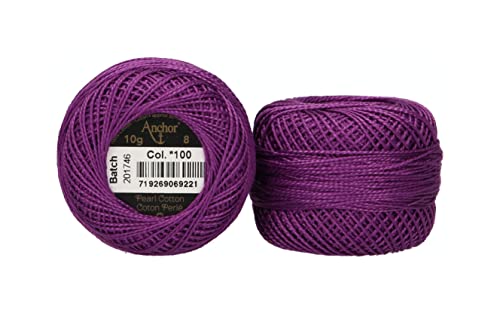 Anchor 4591008-00100 Stickgarne, 100% Baumwolle, amethyst, Stärke 8, 82m, 16 Gramm von Anchor