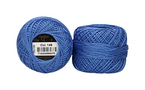 Anchor 4591008-00146 Stickgarne, 100% Baumwolle, blau, Stärke 8, 82m, 16 Gramm von Anchor