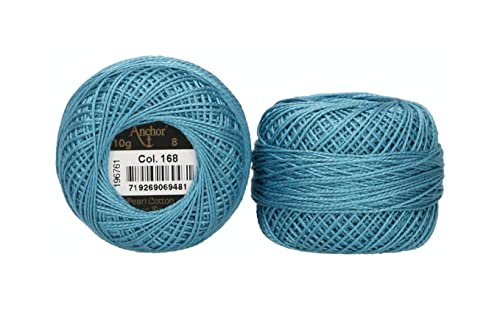 Anchor 4591008-00168 Stickgarne, 100% Baumwolle, lichtblau, Stärke 8, 82m, 16 Gramm von Anchor