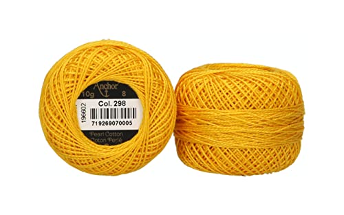 Anchor 4591008-00298 Stickgarne, 100% Baumwolle, sonnengelb, Stärke 8, 82m, 16 Gramm von Anchor