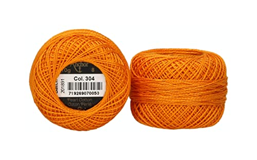 Anchor 4591008-00304 Stickgarne, 100% Baumwolle, dottergelb, Stärke 8, 82m, 16 Gramm von Anchor