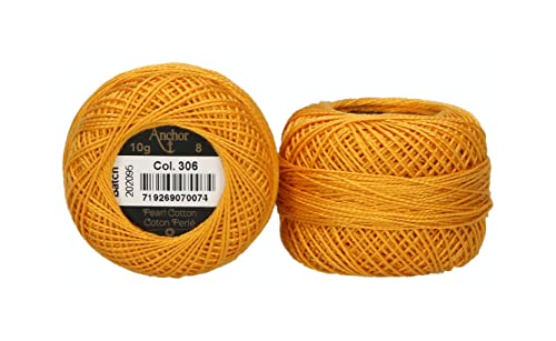 Anchor 4591008-00306 Stickgarne, 100% Baumwolle, messinggelb, Stärke 8, 82m, 16 Gramm von Anchor