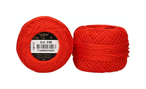 Anchor 4591008-00335 Stickgarne, 100% Baumwolle, tomatenrot, Stärke 8, 82m, 16 Gramm von Anchor