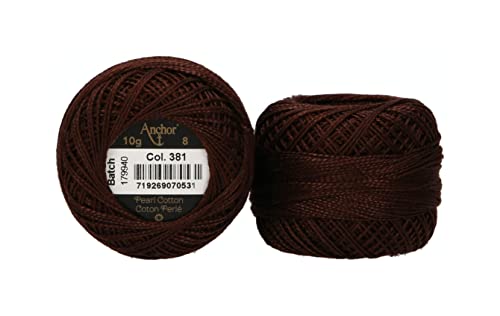 Anchor 4591008-00381 Stickgarne, 100% Baumwolle, dunkelbraun, Stärke 8, 82m, 16 Gramm von Anchor