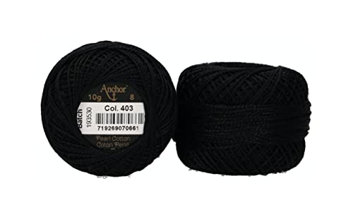 Anchor 4591008-00403 Stickgarne, 100% Baumwolle, schwarz, Stärke 8, 82m, 16 Gramm von Anchor