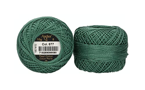 Anchor 4591008-00877 Stickgarne, 100% Baumwolle, herbstgrün, Stärke 8, 82m, 16 Gramm von Anchor
