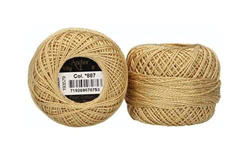 Anchor 4591008-00887 Stickgarne, 100% Baumwolle, messing, Stärke 8, 82m, 16 Gramm von Anchor