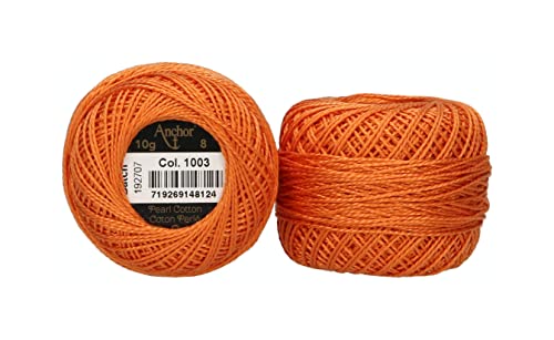 Anchor 4591008-01003 Stickgarne, 100% Baumwolle, orange hell, Stärke 8, 82m, 16 Gramm von Anchor