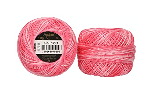 Anchor 4591008-01201 Stickgarne, 100% Baumwolle, rosa ombre, Stärke 8, 82m, 16 Gramm von Anchor