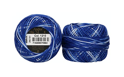 Anchor 4591008-01210 Stickgarne, 100% Baumwolle, blau ombre, Stärke 8, 82m, 16 Gramm von Anchor