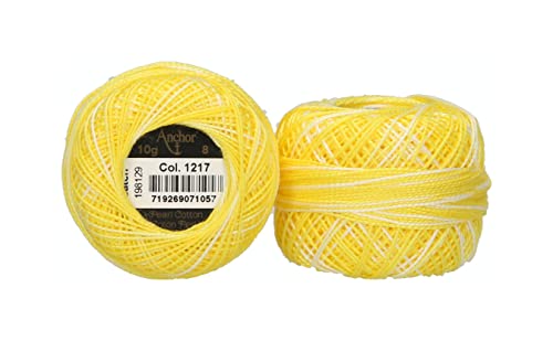 Anchor 4591008-01217 Stickgarne, 100% Baumwolle, gelb ombre, Stärke 8, 82m, 16 Gramm von Anchor