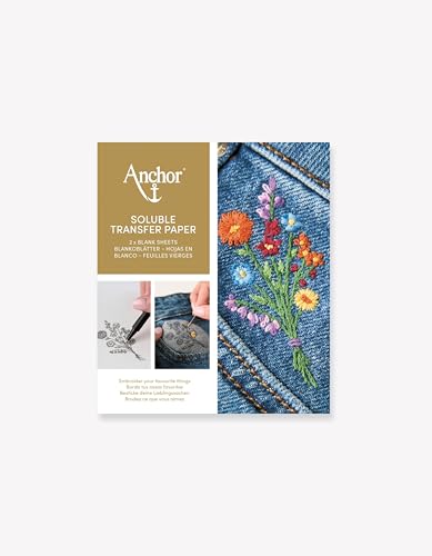 Anchor Transferpapier, löslich, A5, 2 Blatt, wasserlöslich, Stickerei und Basteln, ideal für alle Stoffarten, lässt sich vollständig mit Wasser auflösen, Ref. A001SP/L von Anchor