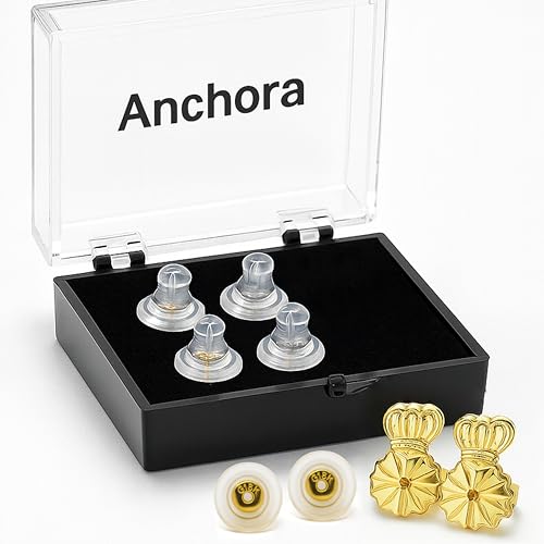 Original Ohrring-Verschlüsse für hängende Ohren, Ohrringheber für schweres Ohr, Ohrheber-Verschlüsse, BAX, Earlobe Secure Clear Miracle (18 Karat Gold-Silikon, 6 Stück) von Anchora