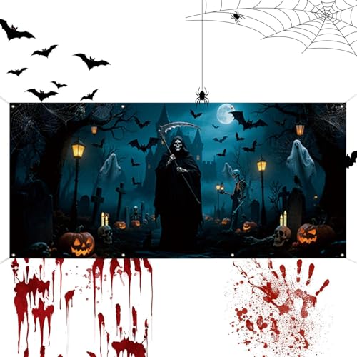 Ancsttu Halloween Garagentor Abdeckung,Gruselige Garagentor-Dekoration - Hängbare Wanddeko Für Feste Fotografie Rasen Garten Terrasse von Ancsttu