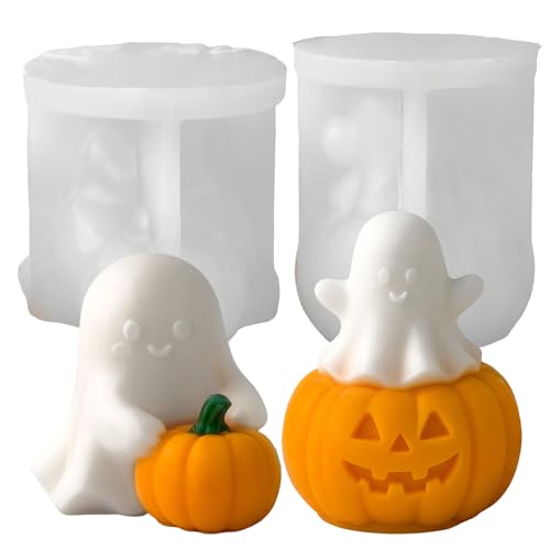 Silikonformen Gießformen Halloween, 2 Stück Niedlicher Geist Und Kürbis Kerzenformen Halloween Kerzen Silikonform 3D Gussform Für Schokolade, Seife, Kunsthandwerk von Ancsttu