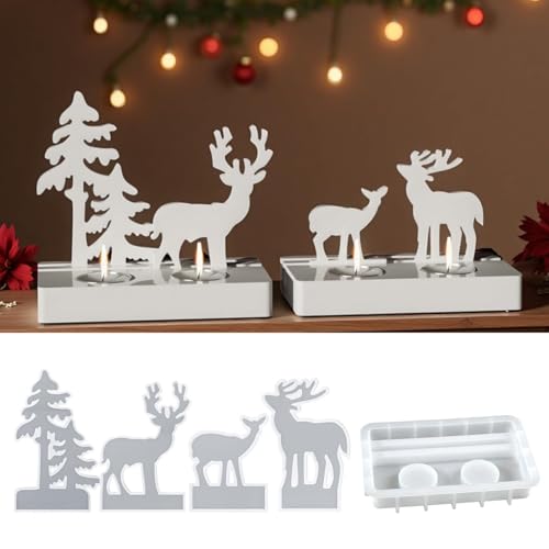 Silikonformen Gießformen Weihnachten, 5-teilig Weihnachten Kerzenhalter Silikonformen Tannenbaum Elch Silikonform Für Teelichthalter Handwerk Desktop Dekoration von Ancsttu