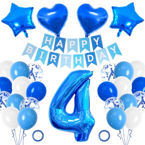 Folienballon Geburtstag, Luftballons Blau, Riesen Folienballon Zahl, Geburtstagsballons Mit Optionalen Zahlen, Geburtstagsparty-Dekorationen (Nummer 4) von Ancuioyz
