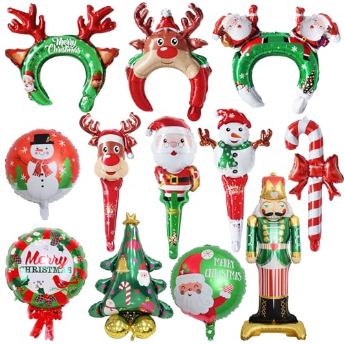 Weihnachten Luftballons, 12 Stück Folien Luftballons Riesige Weihnachtsbaum, Wache Christmas Mylar Folienballons, Aufblasbare Weihnachtskugel Weihnachten Party Ballons für Kinder von Ancuioyz
