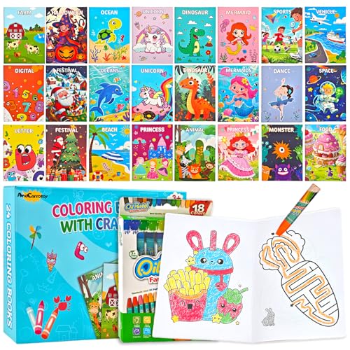 AndCarrotoy 24 Stück Mini Malbuch Kinder, Mini Ausmalbuch Mitgebsel Party Mitgebsel mit 18 Wachsmalstifte für Kinder Gealtert 3-10 Kleine DIY Kunst Kindergeburtstag und Abschiedsgeschenk Kindergarten AndCarrotoy 24 Stück Mini Malbuch Kinder, Mini Ausmalbuch Mitgebsel Party Mitgebsel mit 18 Wachsmalstifte für Kinder Gealtert 3-10 Kleine DIY Kunst Kindergeburtstag und Abschiedsgeschenk Kindergarten von AndCarrotoy