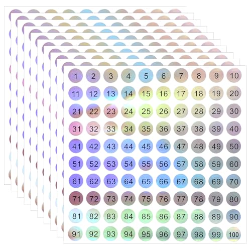 Andibro 10 Blatt Holografische Zahlen Aufkleber, 1-100 Nummer Aufkleber Selbstklebende Runde Nummernaufkleber Laser für Büro Schließfächer Heimorganisation Andibro 10 Blatt Holografische Zahlen Aufkleber, 1-100 Nummer Aufkleber Selbstklebende Runde Nummernaufkleber Laser für Büro Schließfächer Heimorganisation von Andibro