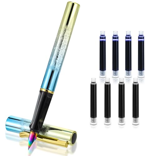 Andibro Farbiger Kunststoff-Füllfederhalter,Leichter Gold Füllfederhalter mit 4 schwarzen 4 blauen Tinten, 0,38 mm extra feine Spitze, Business-Schreibstift für Tagebuch Unterschrift Schule Büro Andibro Farbiger Kunststoff-Füllfederhalter,Leichter Gold Füllfederhalter mit 4 schwarzen 4 blauen Tinten, 0,38 mm extra feine Spitze, Business-Schreibstift für Tagebuch Unterschrift Schule Büro von Andibro