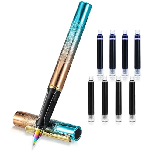 Andibro Farbiger Kunststoff-Füllfederhalter,leichter Füllfederhalter mit 4 schwarzen 4 blauen Tinten, 0,38 mm extra feine Spitze, Business-Schreibstift für Tagebuch Unterschrift Schule Büro (Blau) Andibro Farbiger Kunststoff-Füllfederhalter,leichter Füllfederhalter mit 4 schwarzen 4 blauen Tinten, 0,38 mm extra feine Spitze, Business-Schreibstift für Tagebuch Unterschrift Schule Büro (Blau) von Andibro