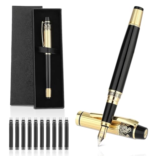 Andibro Luxuriöses Metall Füllfederhalter,0.5 mm Feiner Spitze Kalligraphie Stift aus Robuste Edelstahl mit 10 Stück 2.6 mm Schwarzer Tintenpatronen Geschenkbox für Herren Büro Schulbedarf Andibro Luxuriöses Metall Füllfederhalter,0.5 mm Feiner Spitze Kalligraphie Stift aus Robuste Edelstahl mit 10 Stück 2.6 mm Schwarzer Tintenpatronen Geschenkbox für Herren Büro Schulbedarf von Andibro