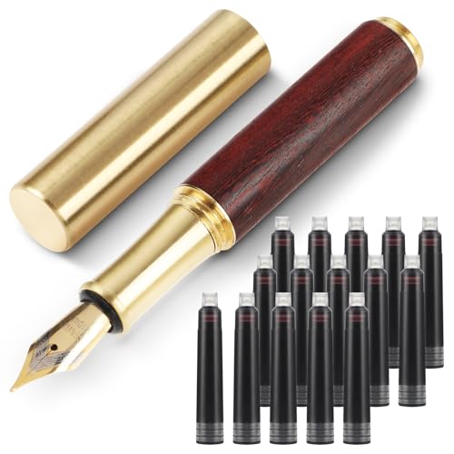 Andibro Mini Füllfederhalter,Holz Kurzer Tasche Reisefüllfederhalter Feiner Nip-Stift Ausgefallene Stifte mit 15 Schwarzen 2,6 mm Tintenpatronen für Journaling Büro Schulbedarf(B) von Andibro