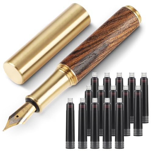 Andibro Mini Füllfederhalter aus Holz, Kurzer Tasche Reisefüllfederhalter Feiner Nip-Stift Ausgefallene Stifte mit 15 Schwarzen 2,6 mm Tintenpatronen für Journaling Büro Schulbedarf(A) von Andibro