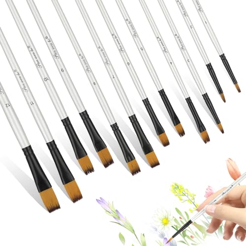 Andibro Anfänger Pinsel Acryl,12 Stück Filbert Flachpinsel Set Professionelles Kunstpinsel Nylonhaarpinsel Flach Pinsel für Aquarell Gouache Ölgemälde Miniatur Pinselset Acrylfarben von Andibro