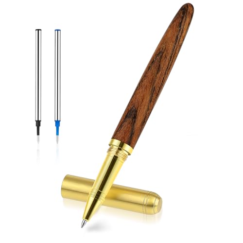 Andibro Luxuriöses Tintenroller-Set aus Holz, Retro-Kugelschreiber mit 0,5 mm feiner Spitze und 2 Tintenminen. Ausgefallener Rollerball-Stift, sanftes Schreiben für Journaling, Büro, Schulbedarf (A) von Andibro