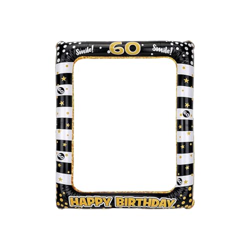 Andiker Aufblasbarer Bilderrahmen, Schwarzgold Happy Birthday Photo Booth Requisiten für Frauen Männer 30 Geburtstag Party Deko (Schwarzgold,60) von Andiker