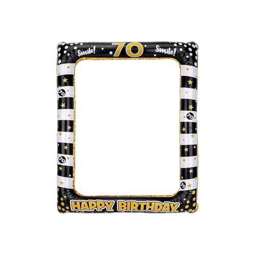Andiker Aufblasbarer Bilderrahmen, Schwarzgold Happy Birthday Photo Booth Requisiten für Frauen Männer 30 Geburtstag Party Deko (Schwarzgold,70) von Andiker