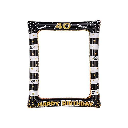 Andiker Aufblasbarer Bilderrahmen, Schwarzgold Happy Birthday Photo Booth Requisiten für Frauen Männer 40 Geburtstag Party Deko (Schwarzgold,40) von Andiker