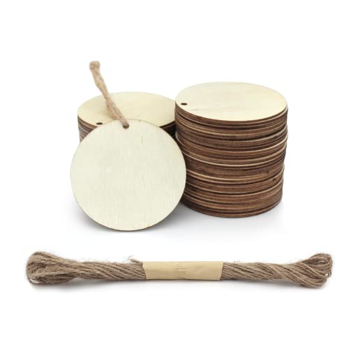 Andiker Holzkreise zum Basteln, 5 cm, unlackierte Holz-Runde für Bastelarbeiten, runde Holzspäne mit kleinem Loch für Türhänger, DIY-Dekoration (Holzfarbe) von Andiker
