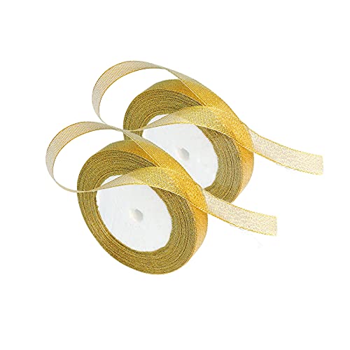 Andiker organza Bänder schleifenband silber und gold 2 Rollen 15 mm × 44 m / 48 Yard Geschenkband Satinband für Geburtstag Hochzeit Dekoration (gold) von Andiker