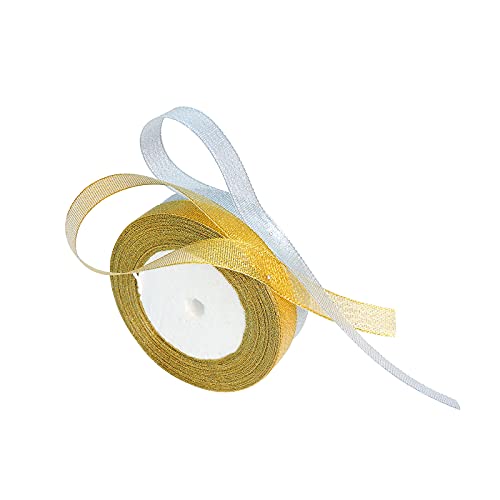 Andiker organza Bänder schleifenband silber und gold 2 Rollen 15 mm × 44 m / 48 Yard Geschenkband Satinband für Geburtstag Hochzeit Dekoration (silber und gold) von Andiker
