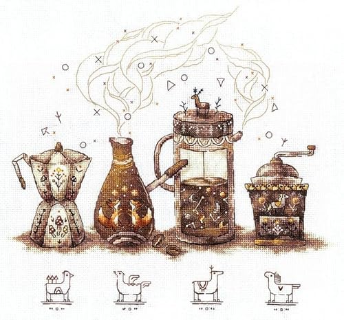 Andriana Kreuzstich-Stickset für Erwachsene, Heimdekoration, Kaffeeliebhaber, 27 x 25 cm, 16 Stück von Andriana